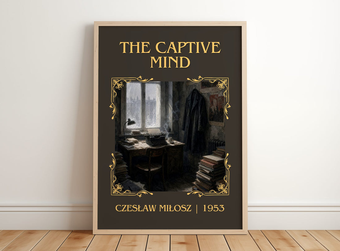 The Captive Mind Classic Book Art Print by Czesław Miłosz – framed print leaning on a wooden floor