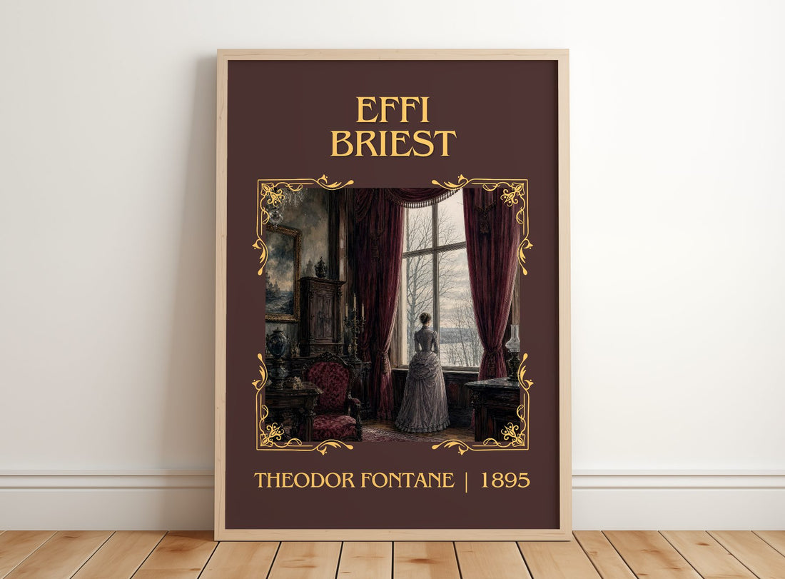 Effi Briest Classic Book Art Print by Theodor Fontane – framed print leaning on a wooden floor