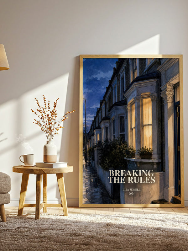 Breaking The Rules watercolour print in frame leaning in hallway – contemporary fiction wall art