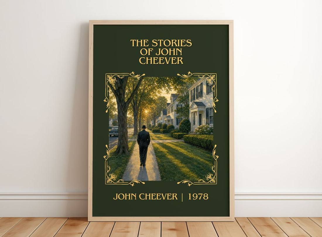 The Stories of John Cheever Classic Book Art Print by John Cheever – framed print leaning on a wooden floor