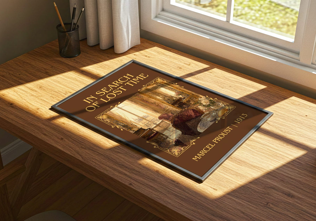 In Search of Lost Time Classic Book Art Print by Marcel Proust – print on a sunlit desk