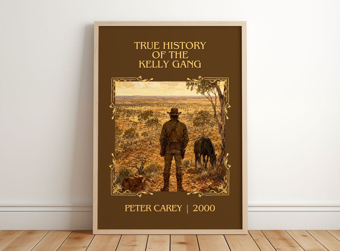 True History of the Kelly Gang Classic Book Art Print by Peter Carey – framed print leaning on a wooden floor