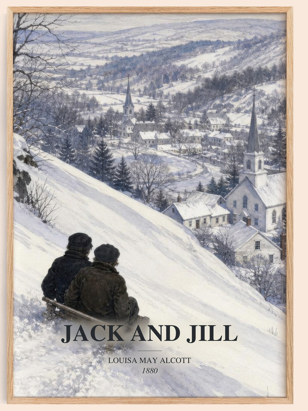 Jack And Jill watercolour book poster by Louisa May Alcott – framed literary art print
