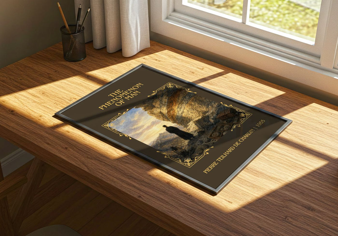 Phenomenon Of Man Classic Book Art Print by Pierre Teilhard de Chardin – print on a sunlit desk
