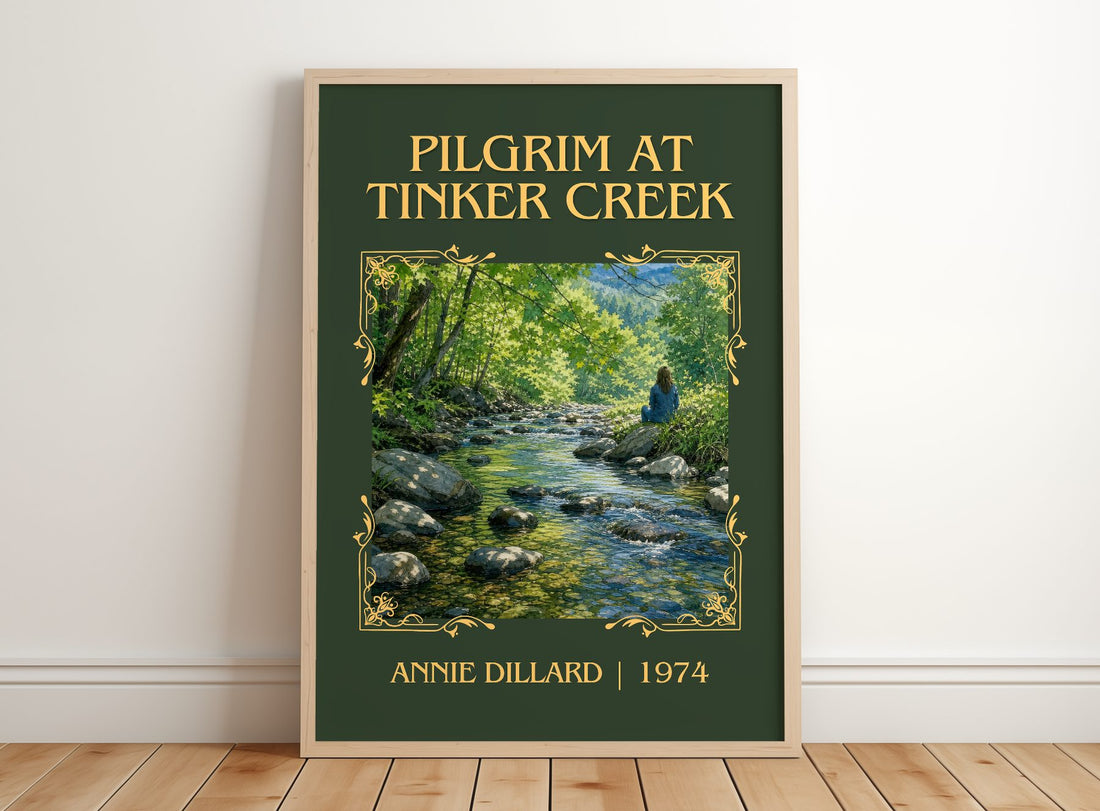 Pilgrim at Tinker Creek Classic Book Art Print by Annie Dillard – framed print leaning on a wooden floor