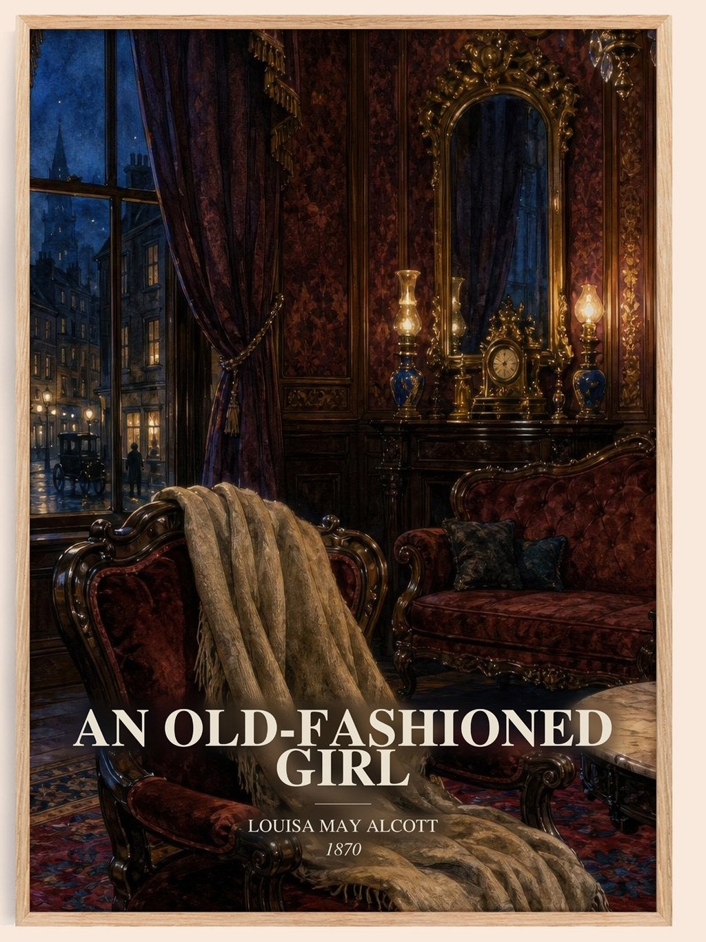 An Old-Fashioned Girl watercolour book poster by Louisa May Alcott – framed literary art print