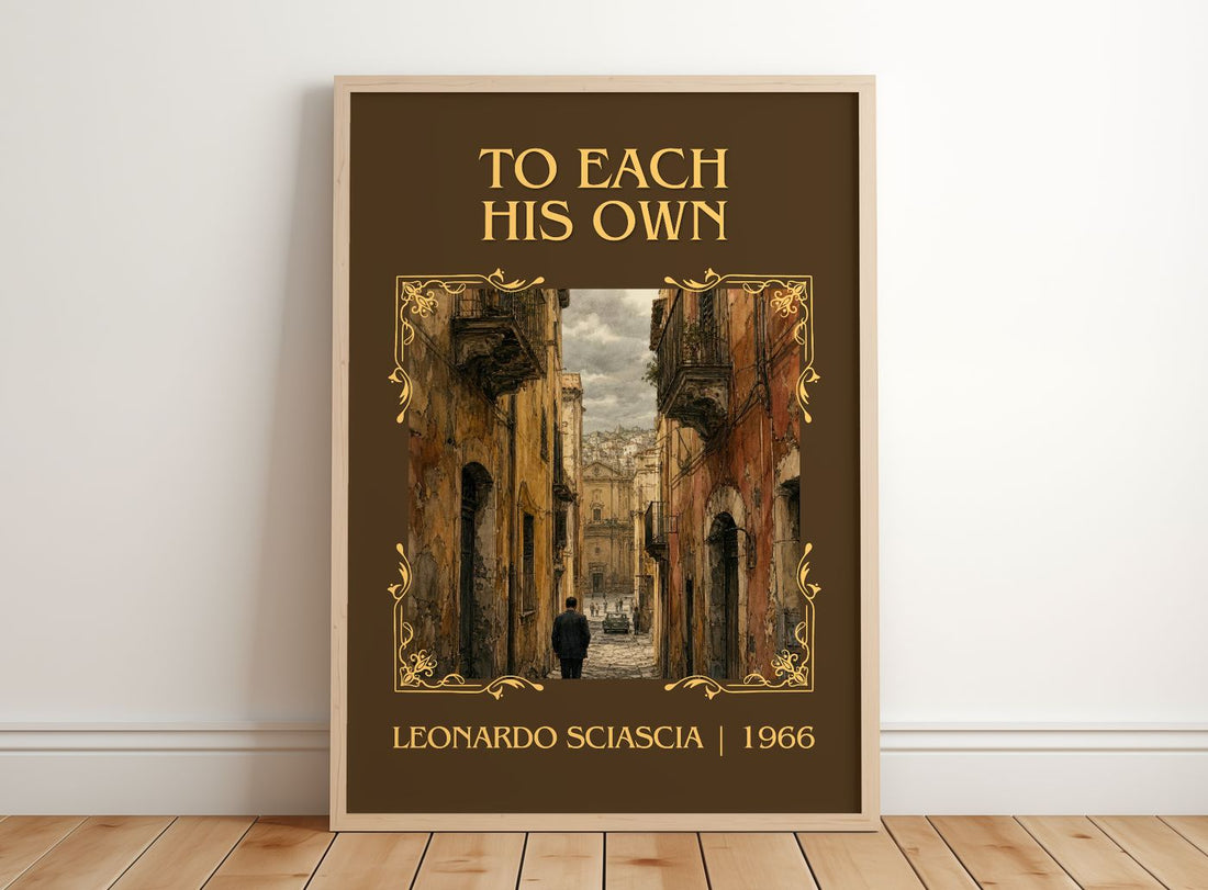 To Each His Own Classic Book Art Print by Leonardo Sciascia – framed print leaning on a wooden floor