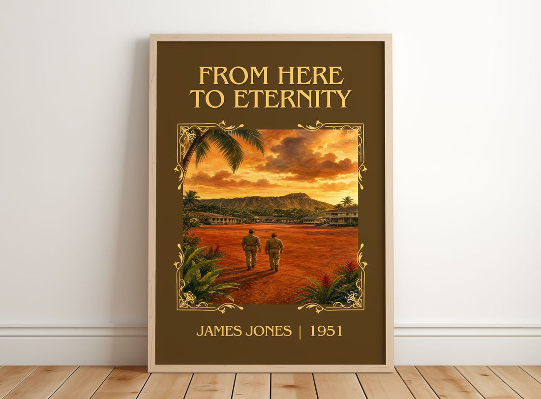 From Here to Eternity Classic Book Art Print by James Jones – framed print leaning on a wooden floor