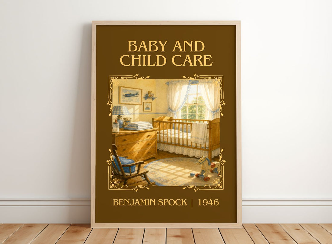 Baby And Child Care Classic Book Art Print by Benjamin Spock – framed print leaning on a wooden floor