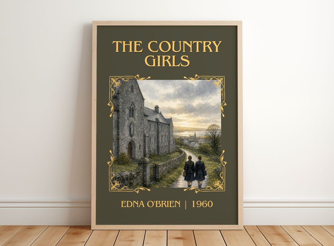 The Country Girls Classic Book Art Print by Edna O'Brien – framed print leaning on a wooden floor