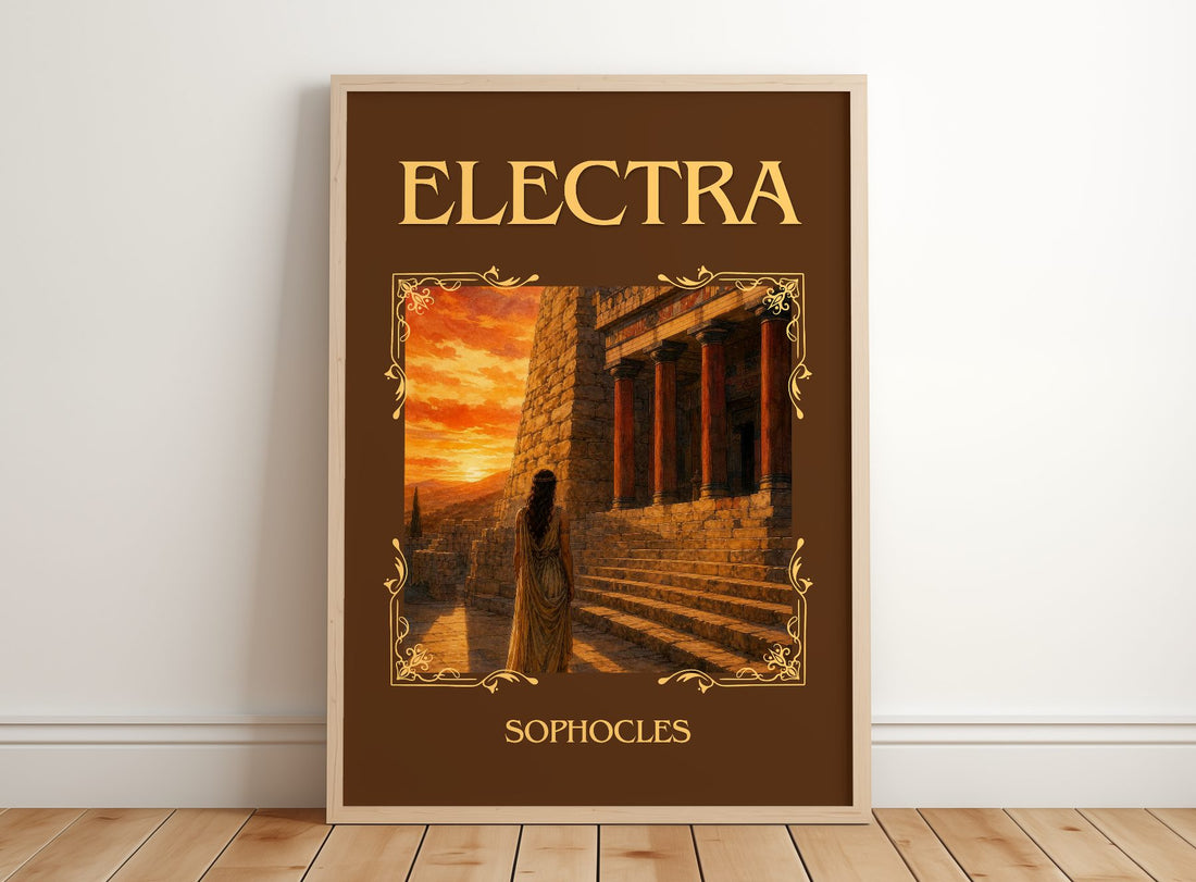 Electra Classic Book Art Print by Sophocles – framed print leaning on a wooden floor