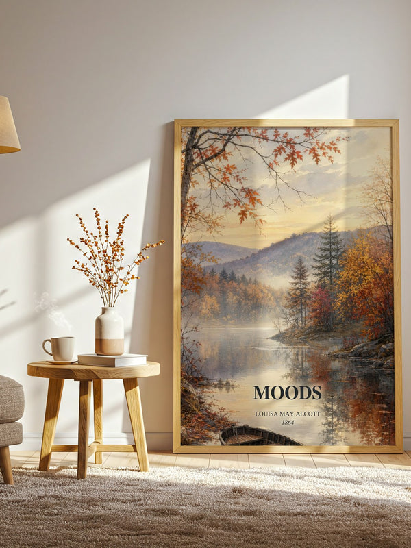 Moods watercolour print in frame leaning in hallway – poetry wall art