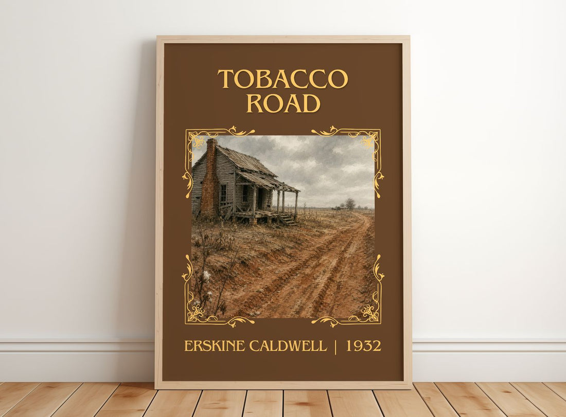 Tobacco Road Classic Book Art Print by Erskine Caldwell – framed print leaning on a wooden floor