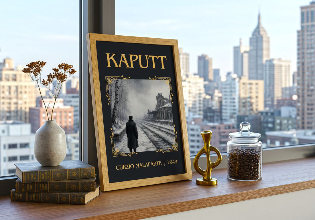 Kaputt Classic Book Art Print by Curzio Malaparte – framed print on a city-view windowsill