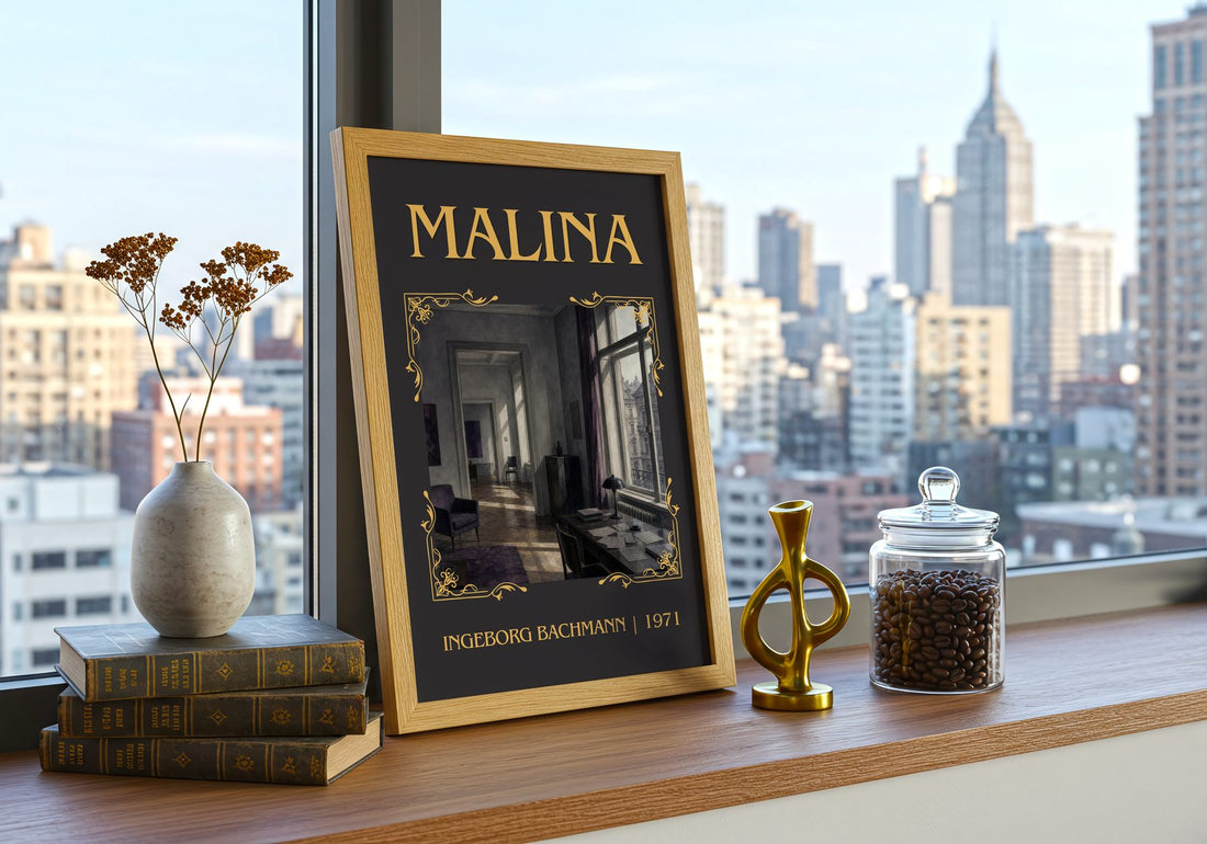 Malina Classic Book Art Print by Ingeborg Bachmann – framed print on a city-view windowsill