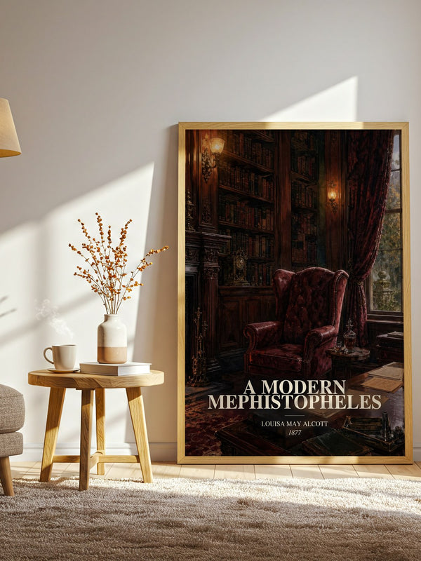 A Modern Mephistopheles watercolour print in frame leaning in hallway – romance wall art