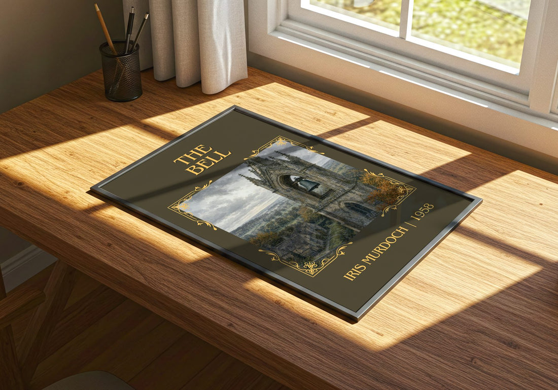 The Bell Classic Book Art Print by Iris Murdoch – print on a sunlit desk