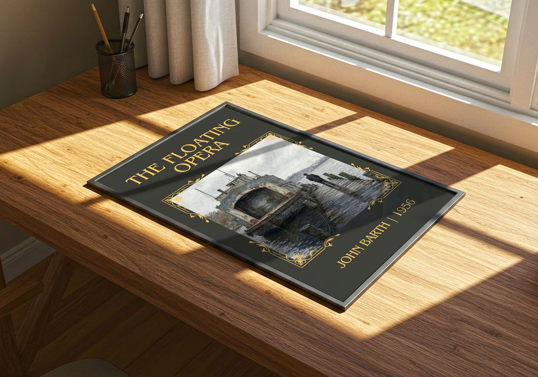The Floating Opera Classic Book Art Print by John Barth – print on a sunlit desk