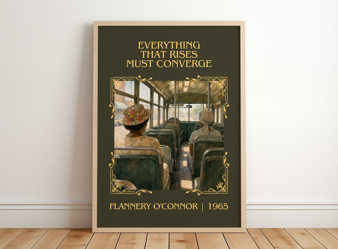 Everything That Rises Must Converge Classic Book Art Print by Flannery O'Connor – framed print leaning on a wooden floor