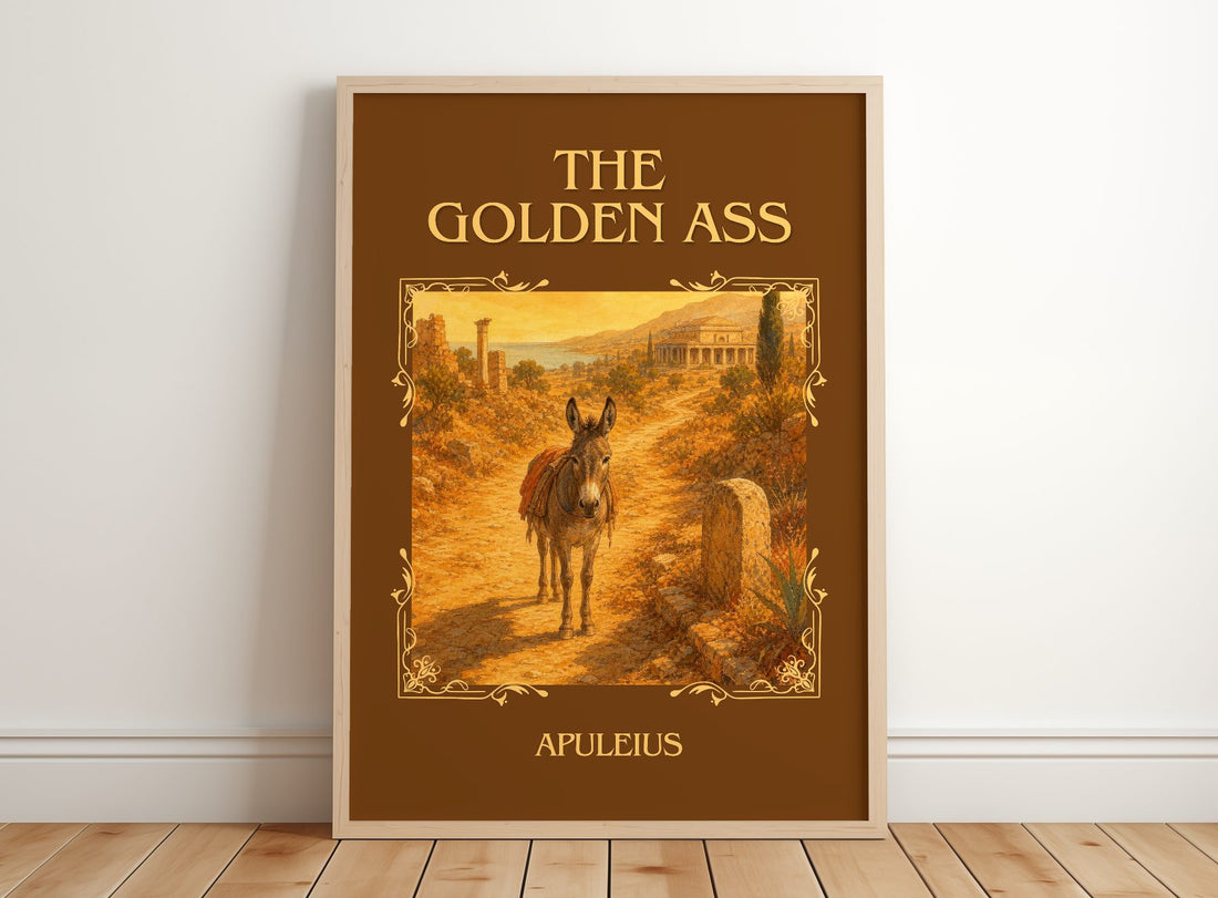 The Golden Ass Classic Book Art Print by Apuleius – framed print leaning on a wooden floor