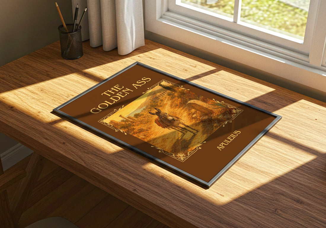 The Golden Ass Classic Book Art Print by Apuleius – print on a sunlit desk