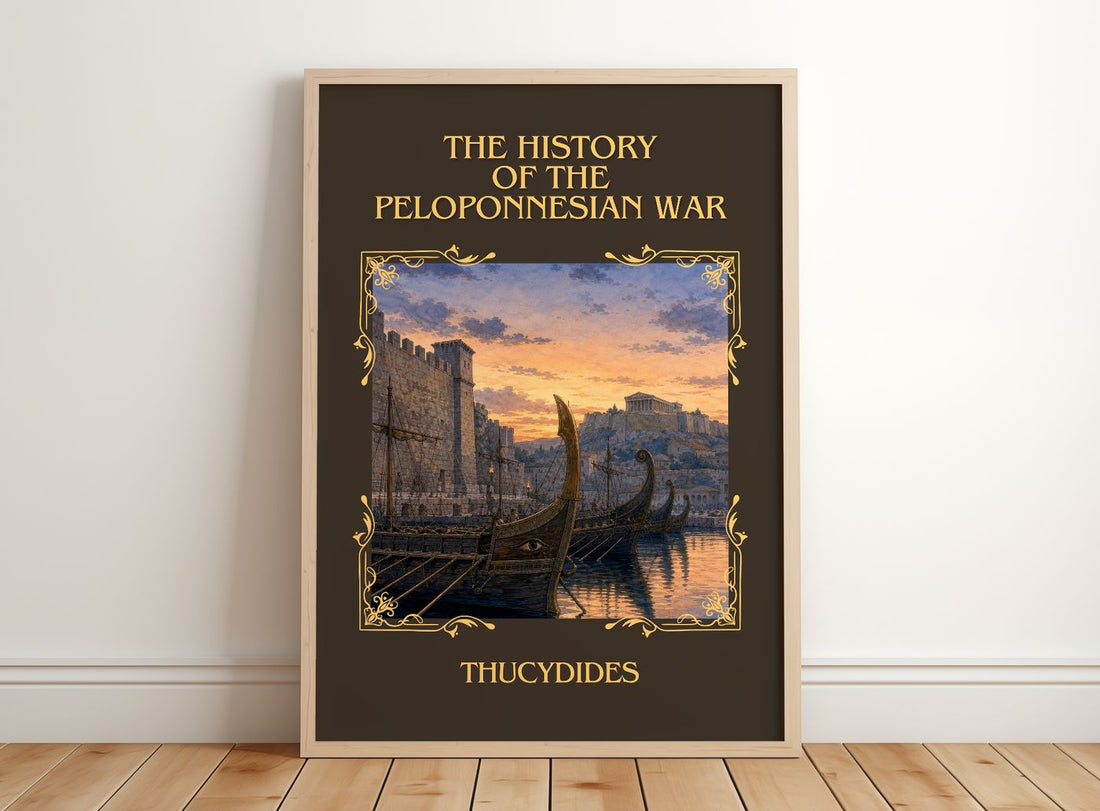 History of the Peloponnesian War Classic Book Art Print by Thucydides – framed print leaning on a wooden floor