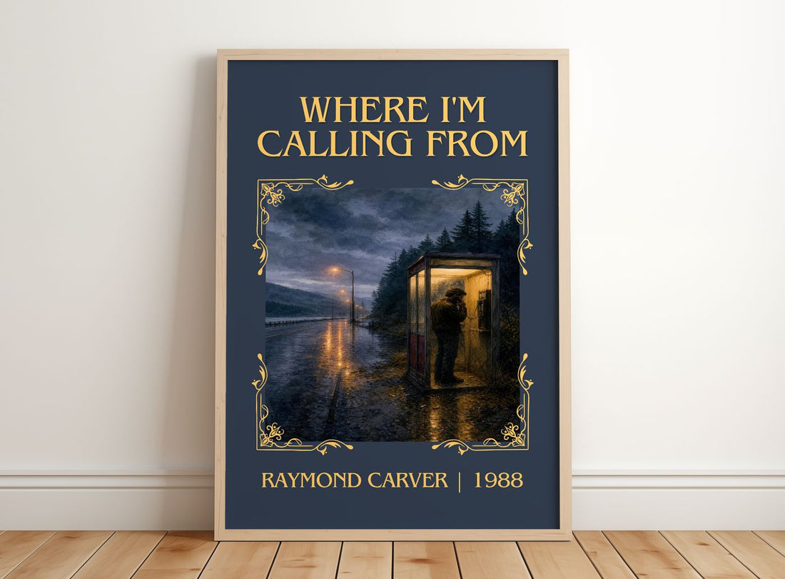 Where I'm Calling From Classic Book Art Print by Raymond Carver – framed print leaning on a wooden floor