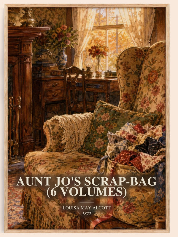 Aunt Jo'S Scrap-Bag (6 Volumes) watercolour book poster by Louisa May Alcott – framed literary art print