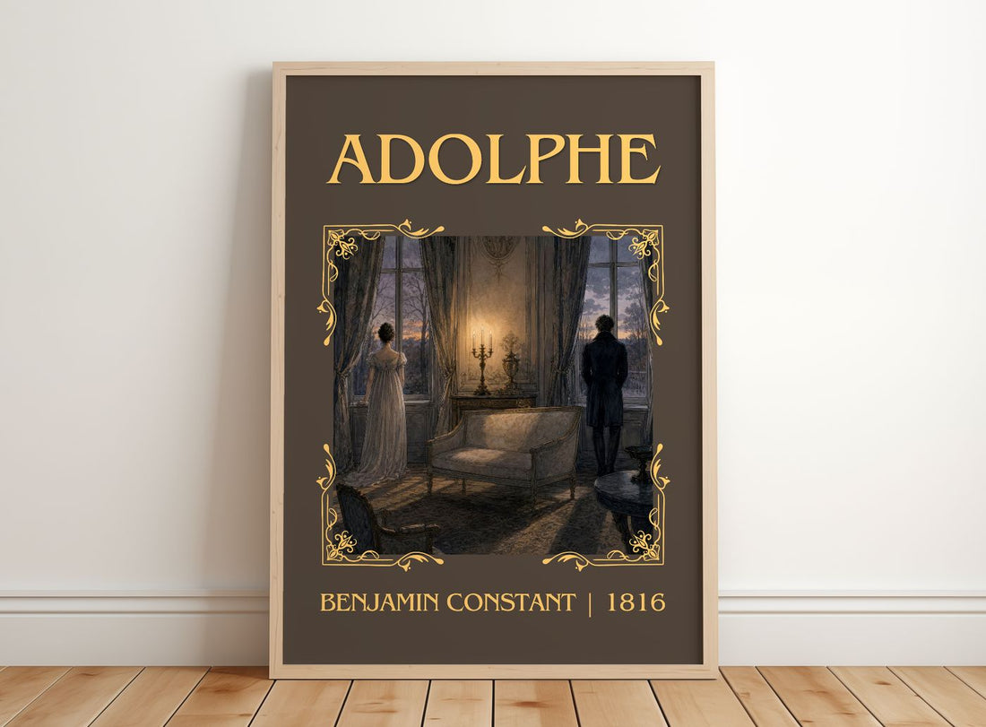 Adolphe Classic Book Art Print by Benjamin Constant – framed print leaning on a wooden floor