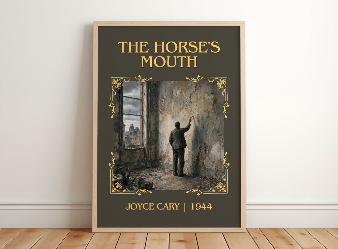 The Horse's Mouth Classic Book Art Print by Joyce Cary – framed print leaning on a wooden floor