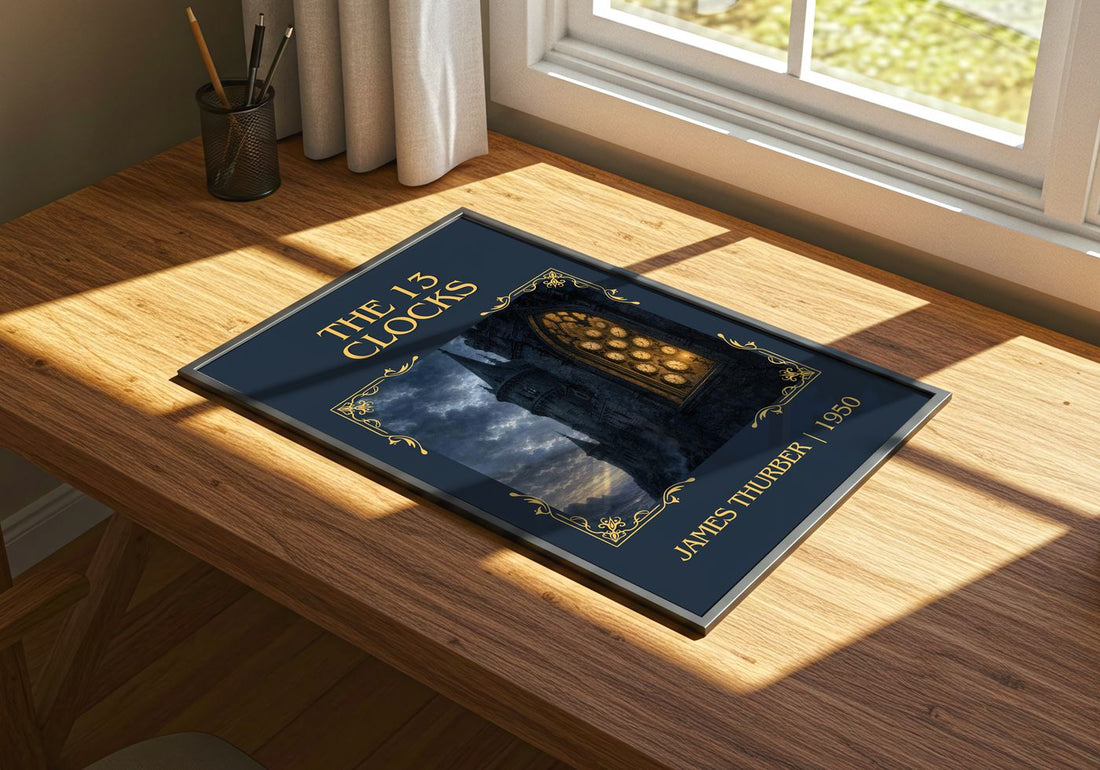 The 13 Clocks Classic Book Art Print by James Thurber – print on a sunlit desk