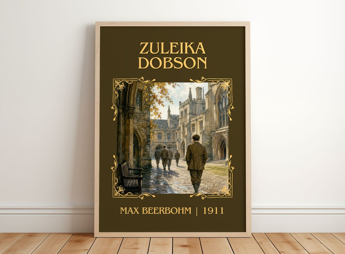 Zuleika Dobson Classic Book Art Print by Max Beerbohm – framed print leaning on a wooden floor