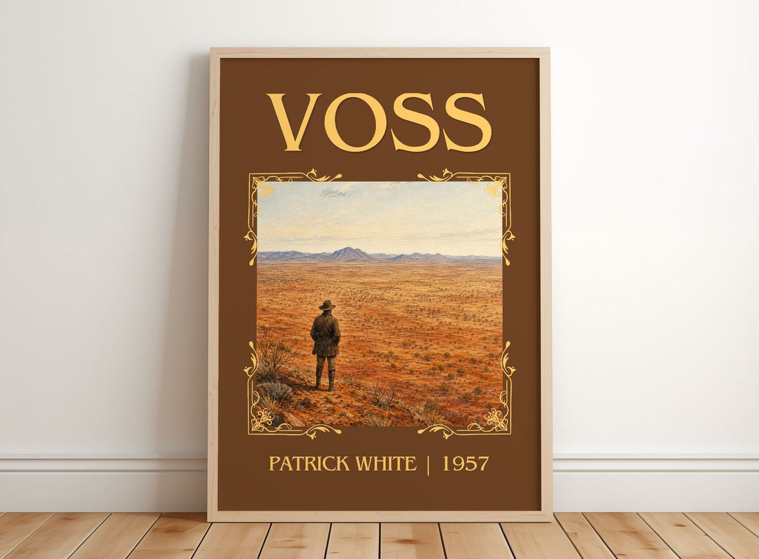 Voss Classic Book Art Print by Patrick White – framed print leaning on a wooden floor