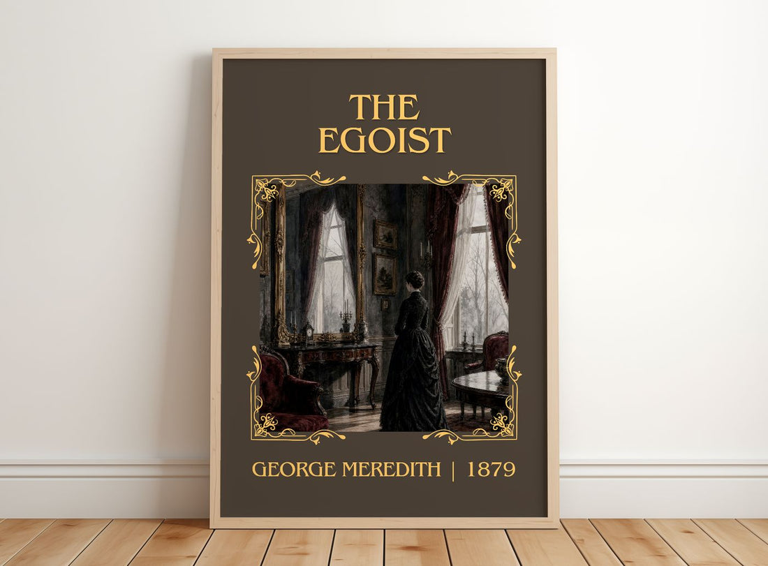 The Egoist Classic Book Art Print by George Meredith – framed print leaning on a wooden floor