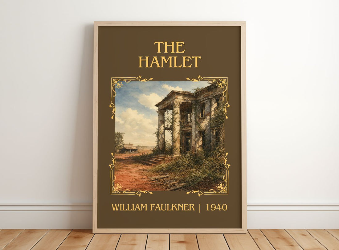 The Hamlet Classic Book Art Print by William Faulkner – framed print leaning on a wooden floor