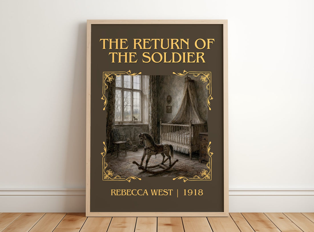 The Return of the Soldier Classic Book Art Print by Rebecca West – framed print leaning on a wooden floor