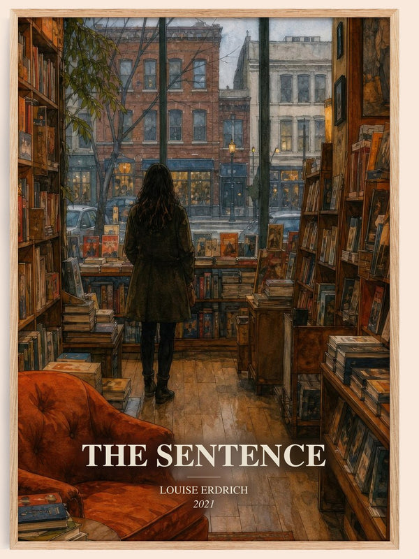 The Sentence watercolour book poster by Louise Erdrich – framed literary art print