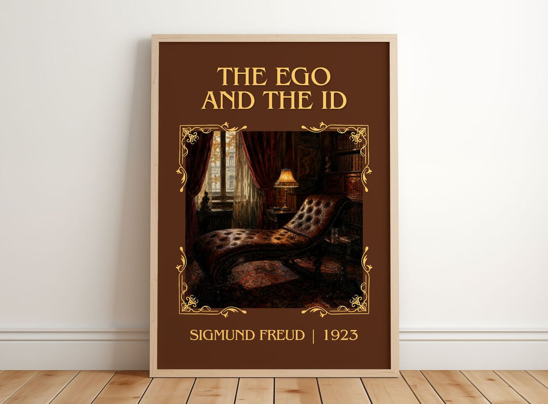 The Ego and the Id Classic Book Art Print by Sigmund Freud – framed print leaning on a wooden floor