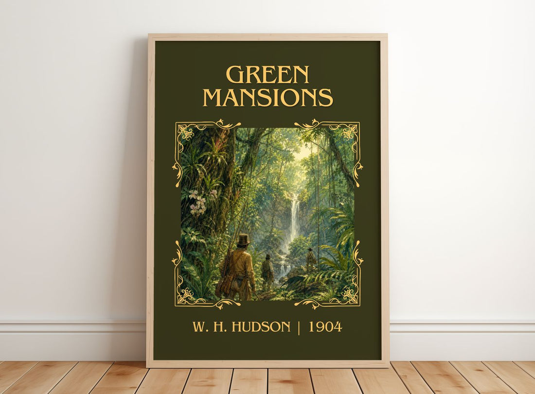 Green Mansions Classic Book Art Print by W. H. Hudson – framed print leaning on a wooden floor