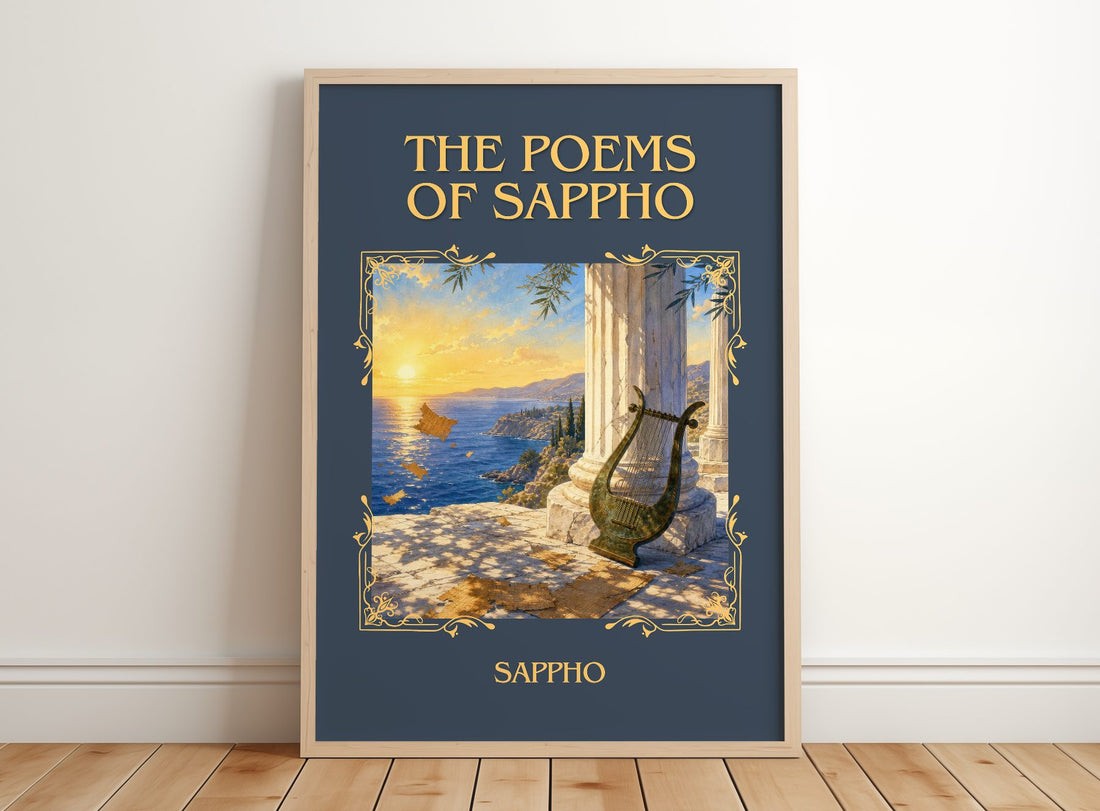 The Poems of Sappho Classic Book Art Print by Sappho – framed print leaning on a wooden floor