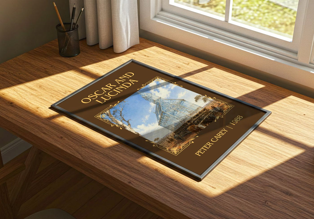 Oscar and Lucinda Classic Book Art Print by Peter Carey – print on a sunlit desk