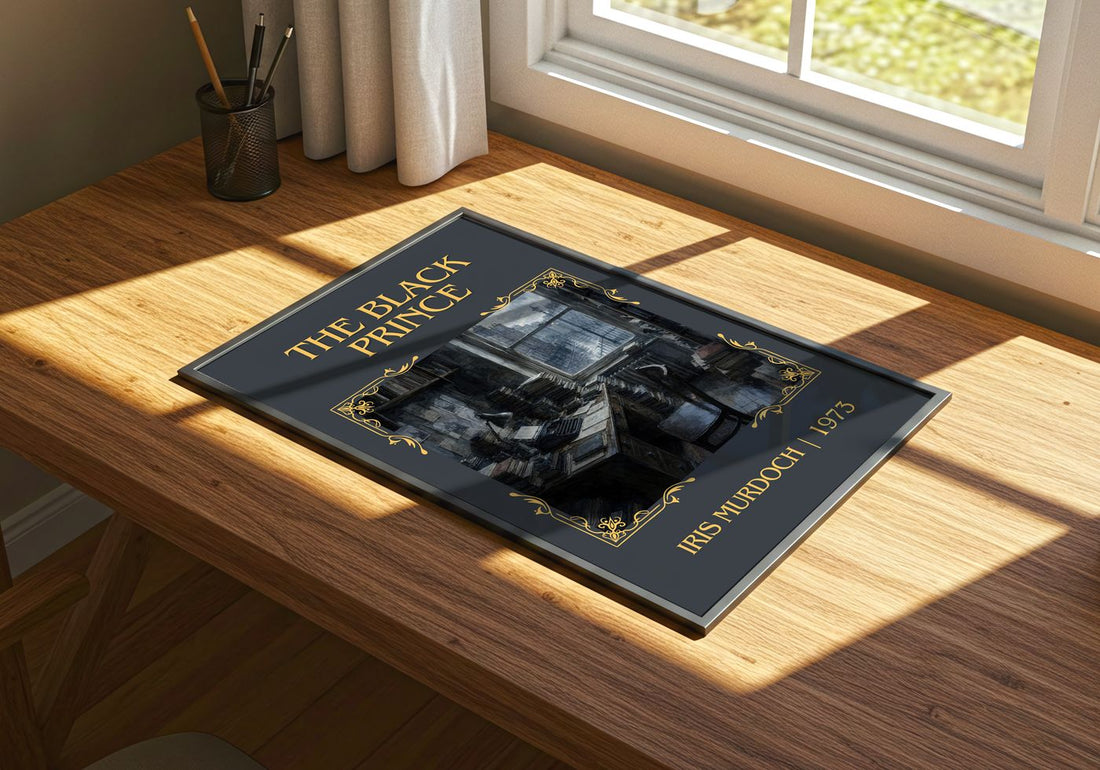 The Black Prince Classic Book Art Print by Iris Murdoch – print on a sunlit desk