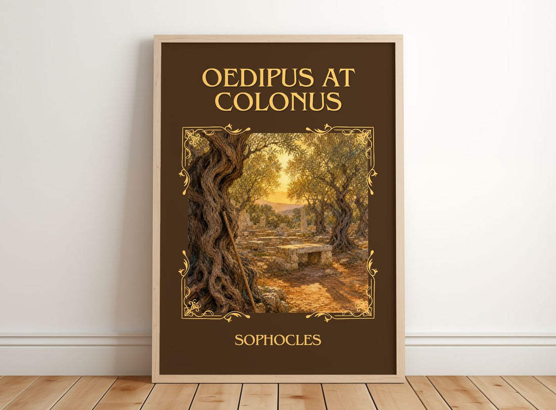 Oedipus at Colonus Classic Book Art Print by Sophocles – framed print leaning on a wooden floor