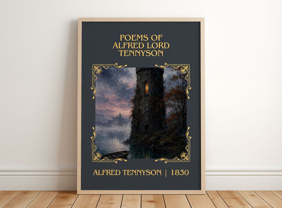 Poems of Alfred Lord Tennyson Classic Book Art Print by A. Tennyson – framed print leaning on a wooden floor