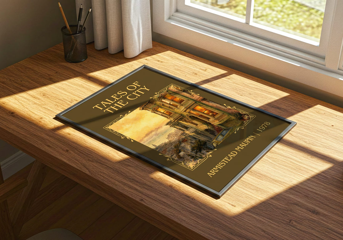 Tales of the City Classic Book Art Print by Armistead Maupin – print on a sunlit desk