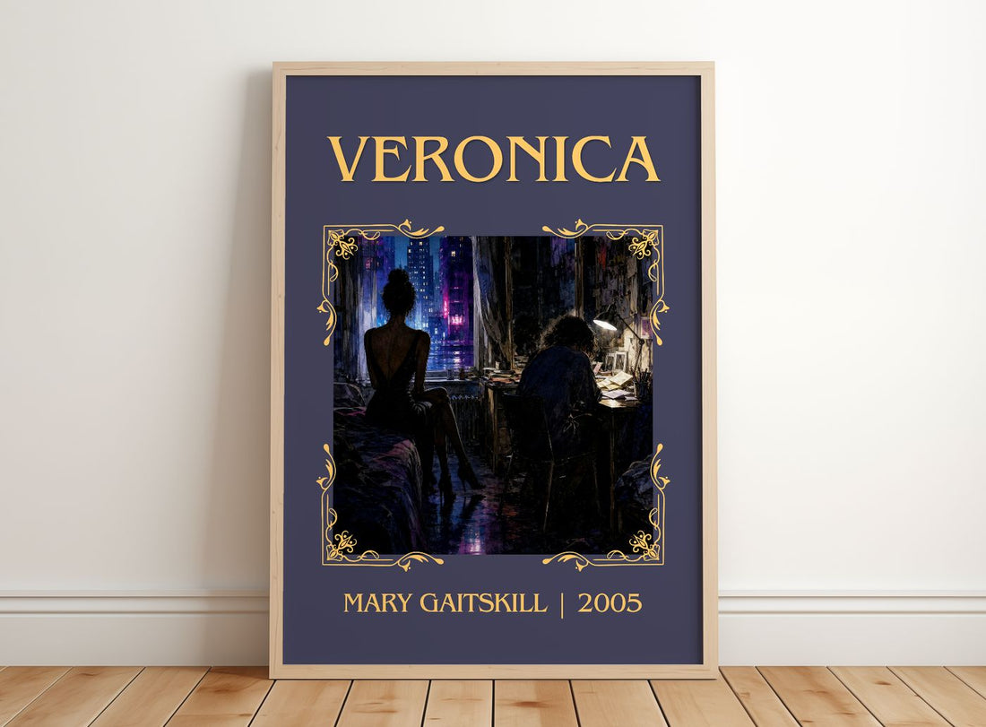 Veronica Classic Book Art Print by Mary Gaitskill – framed print leaning on a wooden floor