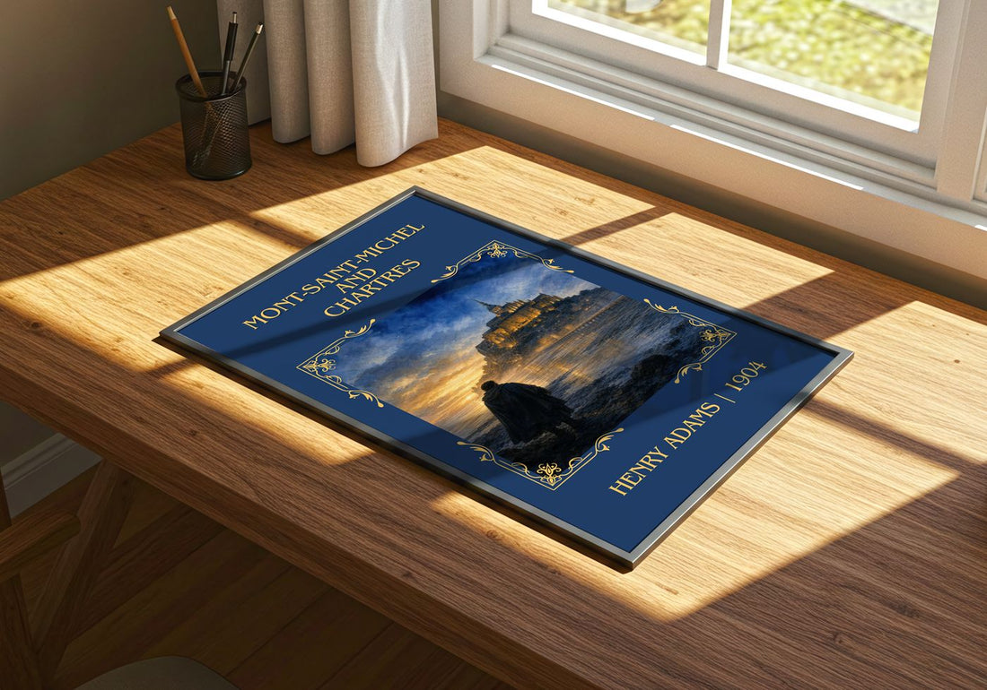 Mont-Saint-Michel and Chartres Classic Book Art Print by Henry Adams – print on a sunlit desk
