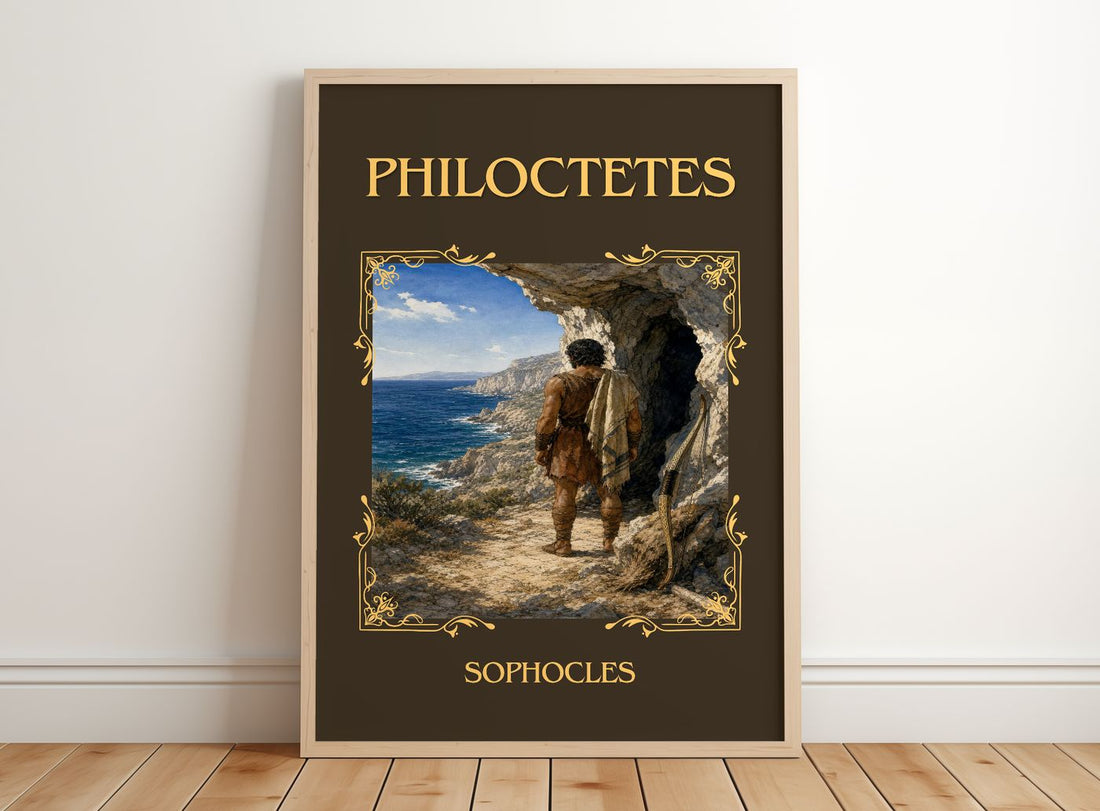 Philoctetes Classic Book Art Print by Sophocles – framed print leaning on a wooden floor