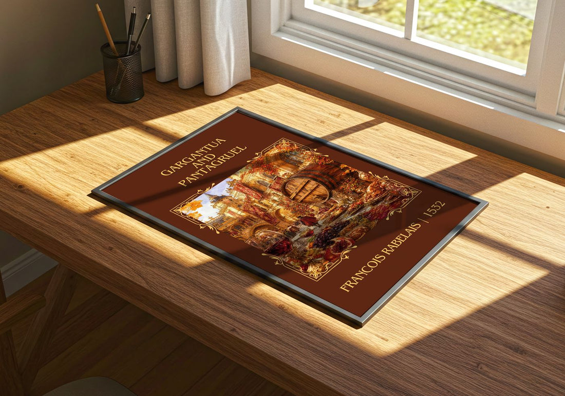 Gargantua and Pantagruel Classic Book Art Print by Francois Rabelais – print on a sunlit desk