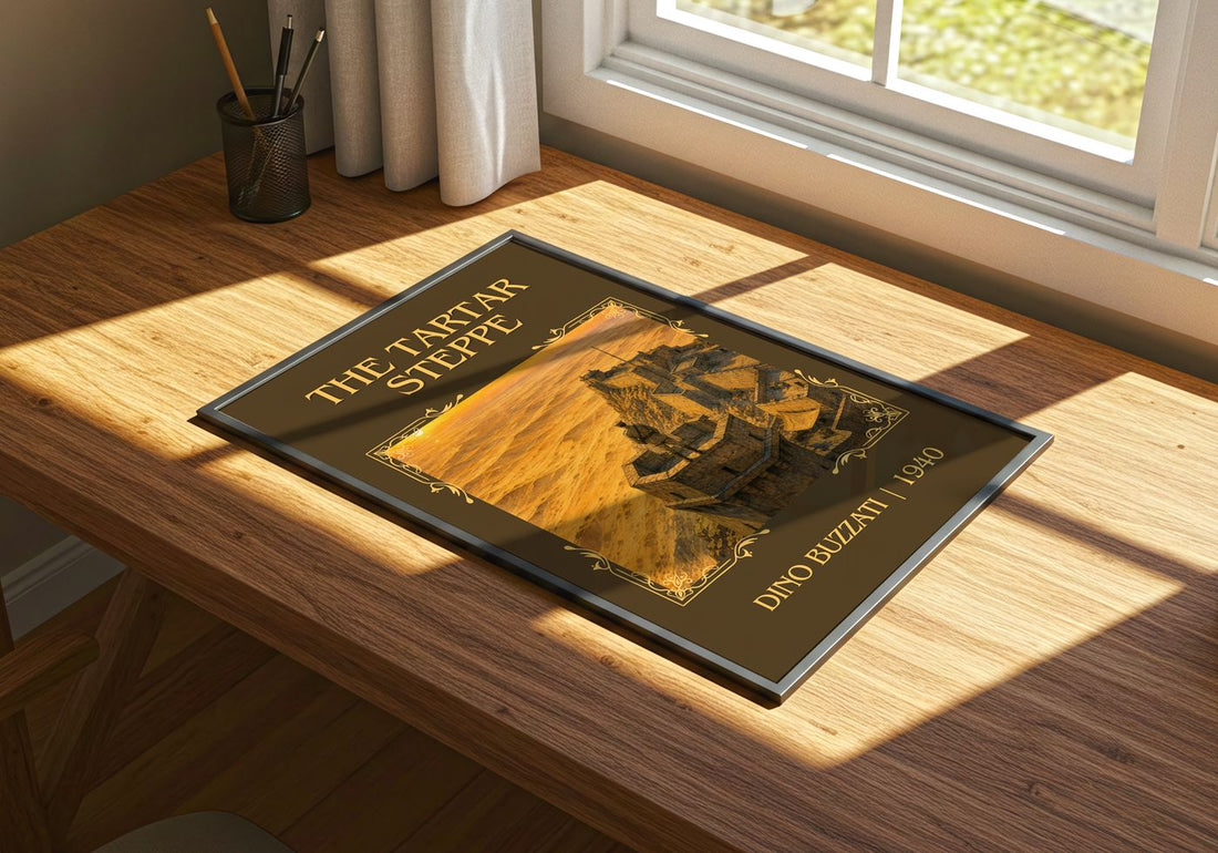 The Tartar Steppe Classic Book Art Print by Dino Buzzati – print on a sunlit desk